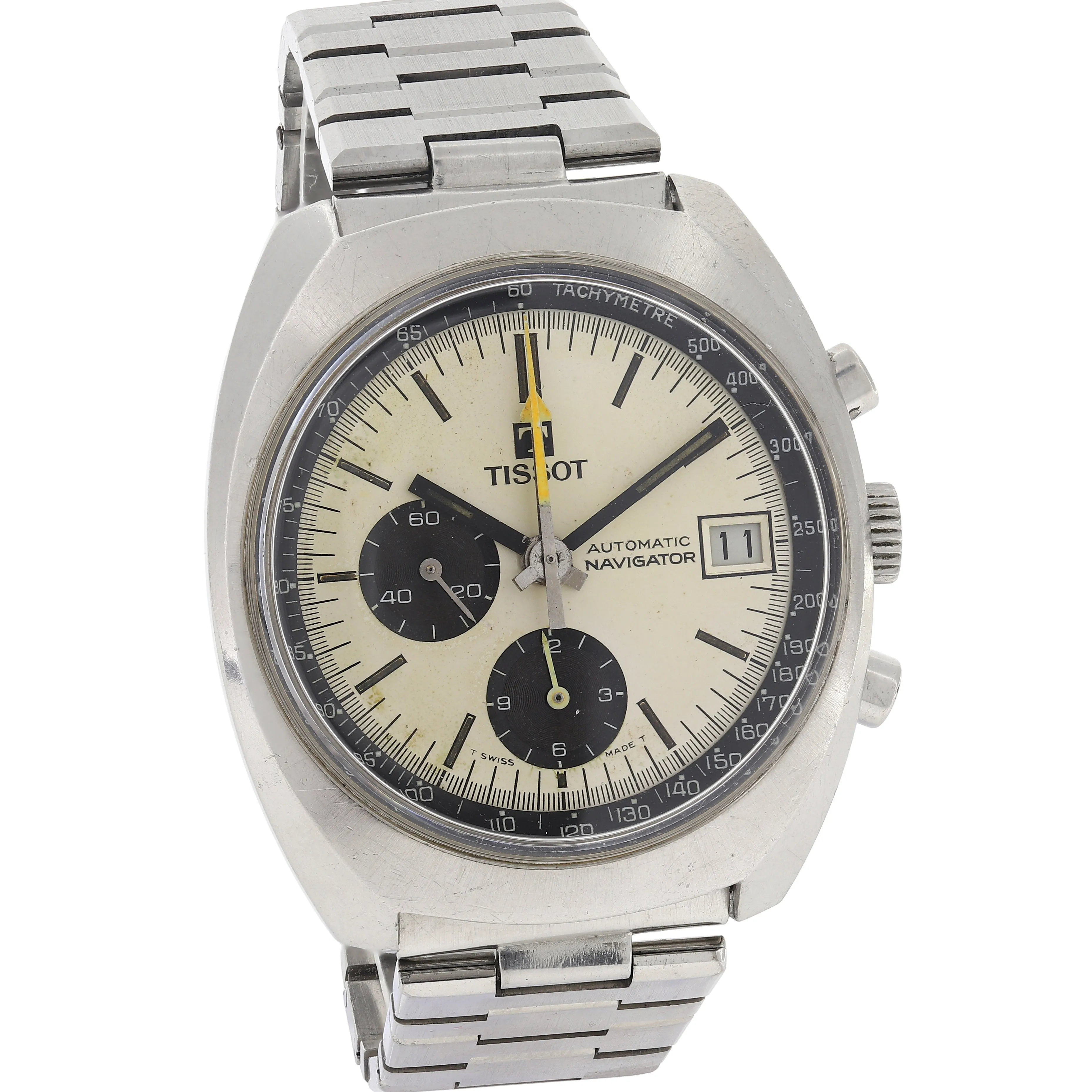 Tissot Navigator 45501 White Panda Automatic Chronograph c. 1974 Steel 39 mm