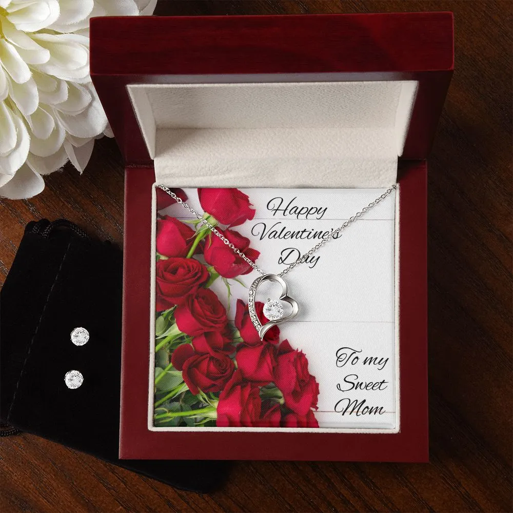 To Mom Valentine's Forever Heart Necklace & Cubic Zirconia Earring Set