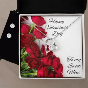 To Mom Valentine's Forever Heart Necklace & Cubic Zirconia Earring Set