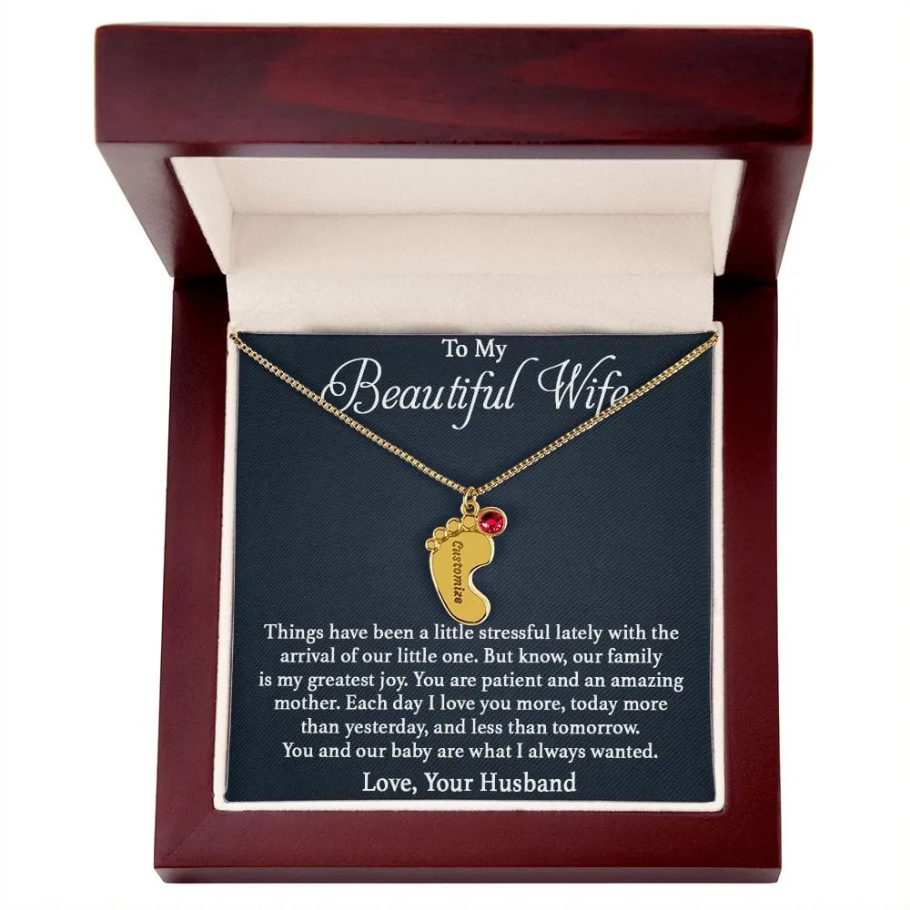To Mother -  Patient And Amazing Mother - Custom Baby Feet Necklace with Birthstone