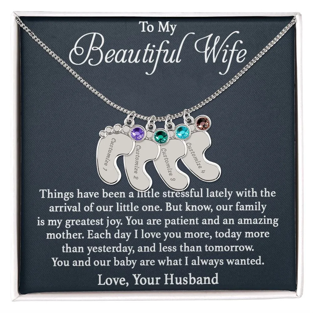 To Mother -  Patient And Amazing Mother - Custom Baby Feet Necklace with Birthstone