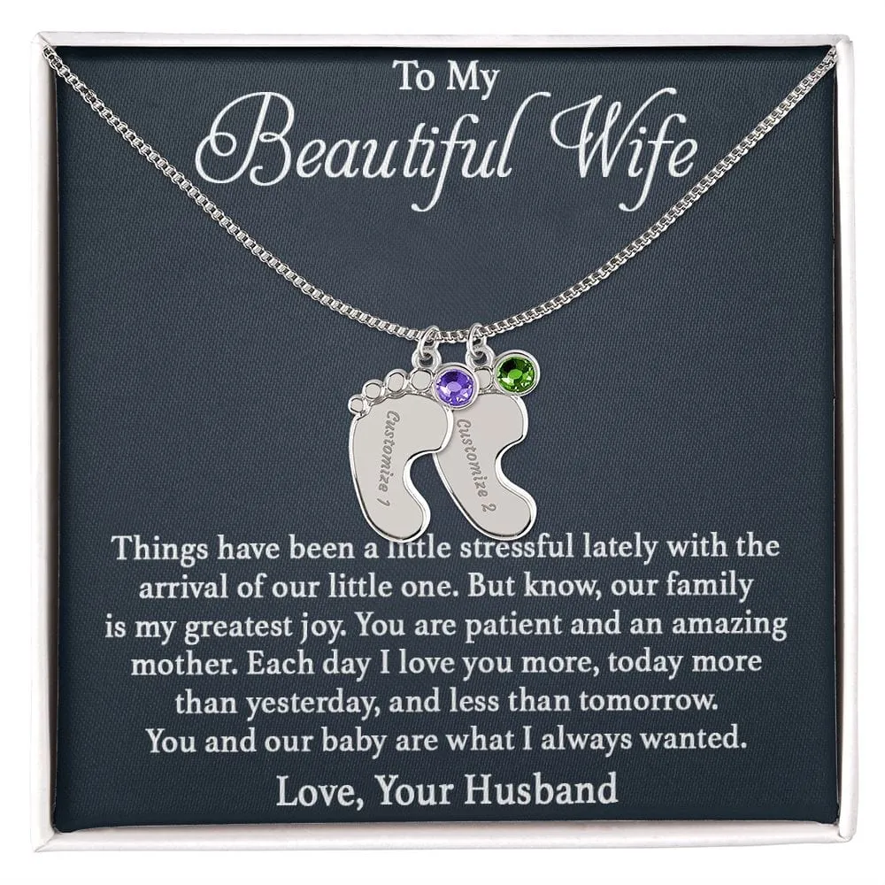 To Mother -  Patient And Amazing Mother - Custom Baby Feet Necklace with Birthstone
