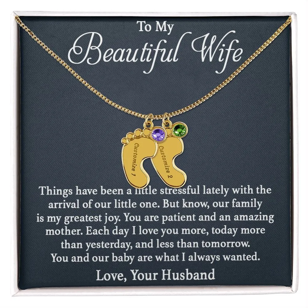 To Mother -  Patient And Amazing Mother - Custom Baby Feet Necklace with Birthstone