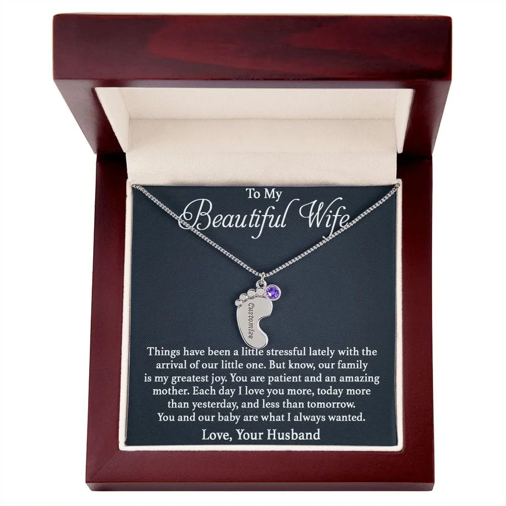 To Mother -  Patient And Amazing Mother - Custom Baby Feet Necklace with Birthstone