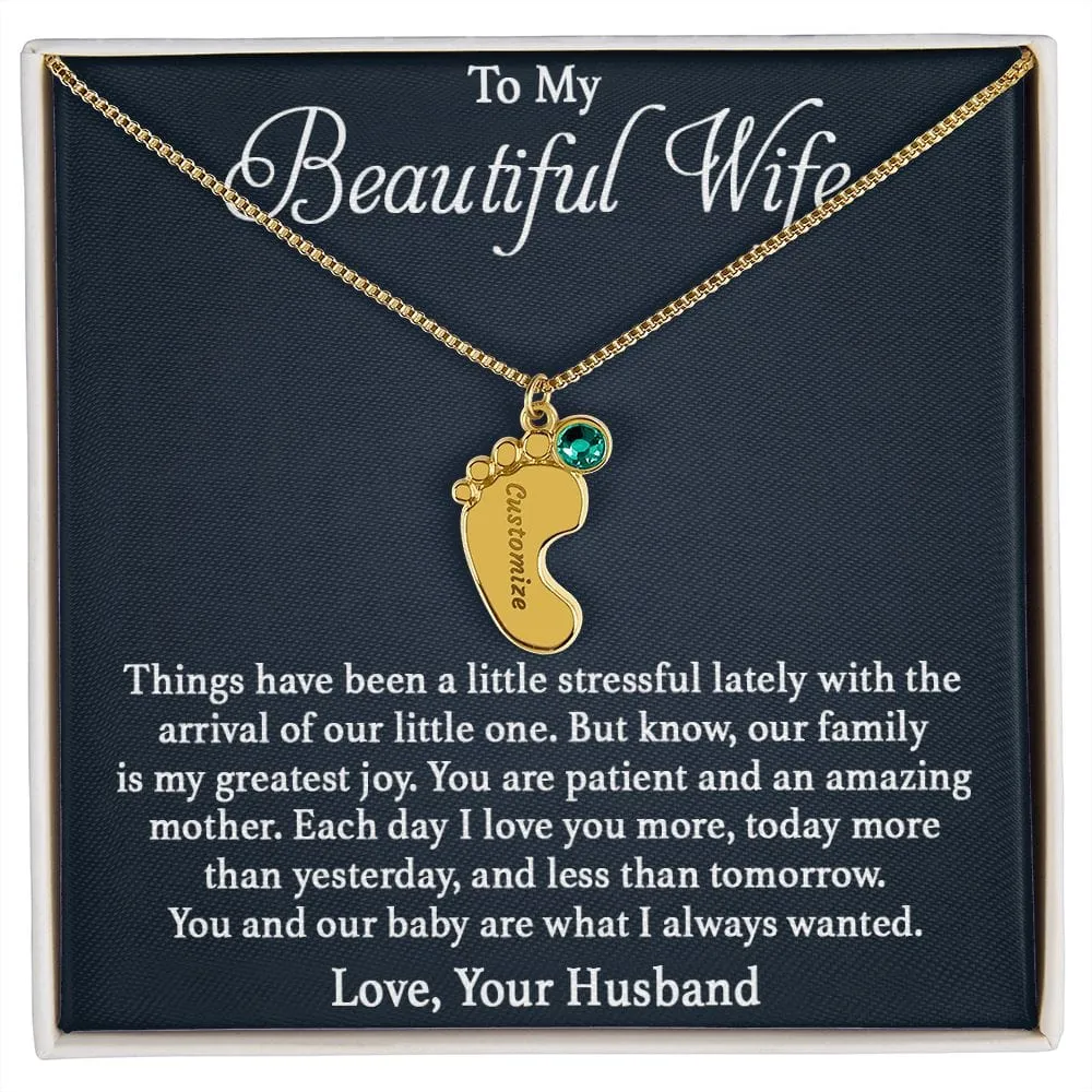 To Mother -  Patient And Amazing Mother - Custom Baby Feet Necklace with Birthstone
