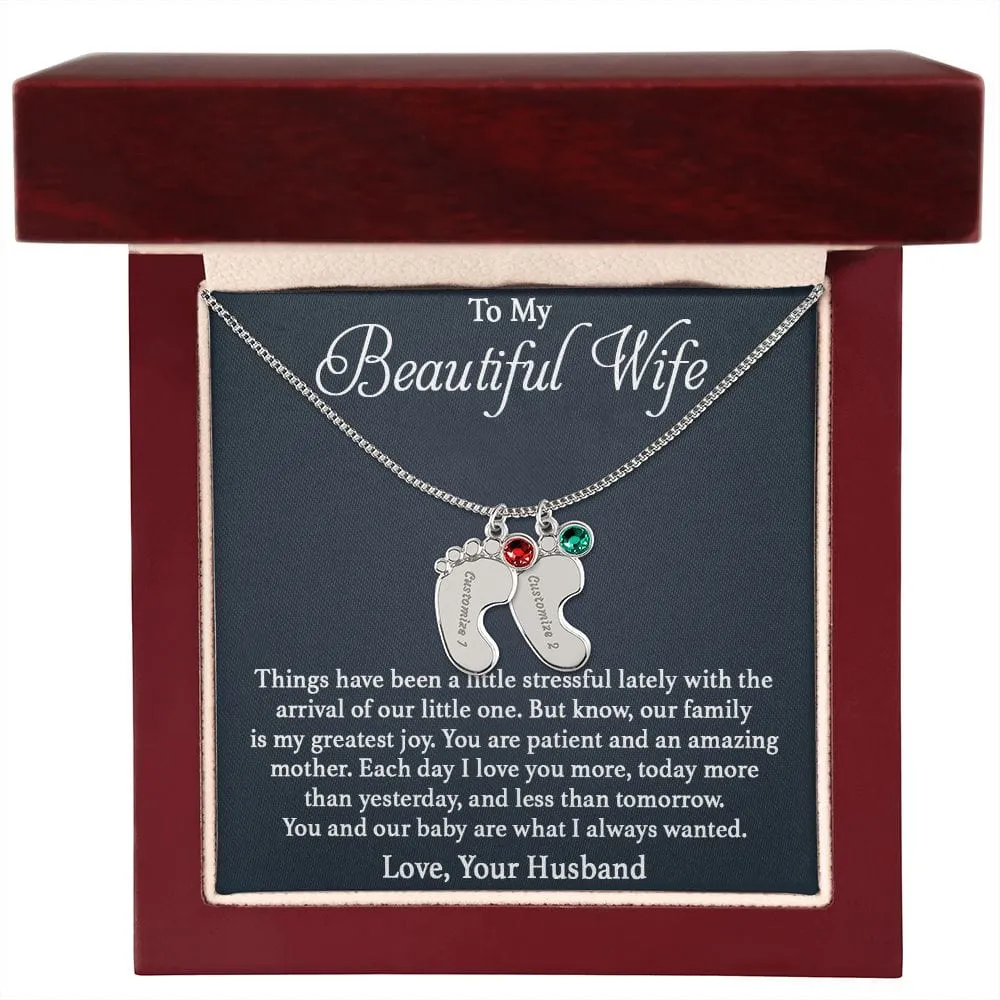 To Mother -  Patient And Amazing Mother - Custom Baby Feet Necklace with Birthstone