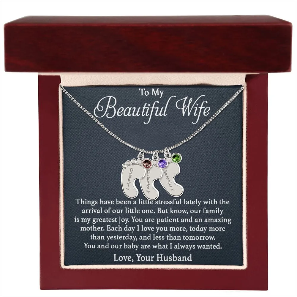 To Mother -  Patient And Amazing Mother - Custom Baby Feet Necklace with Birthstone
