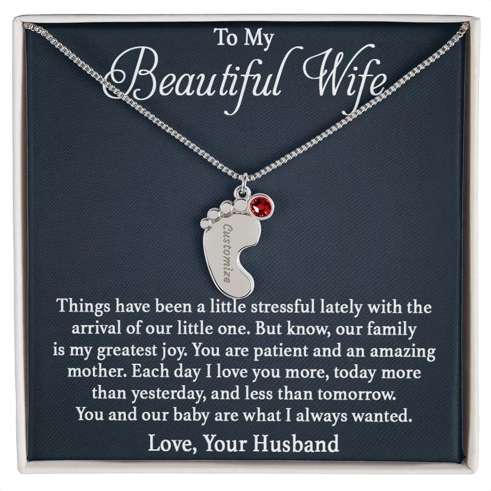 To Mother -  Patient And Amazing Mother - Custom Baby Feet Necklace with Birthstone