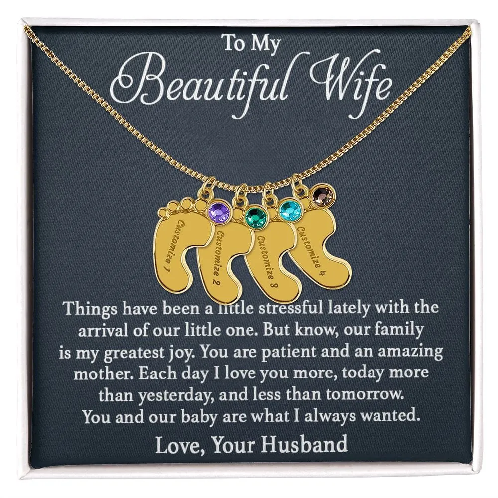 To Mother -  Patient And Amazing Mother - Custom Baby Feet Necklace with Birthstone