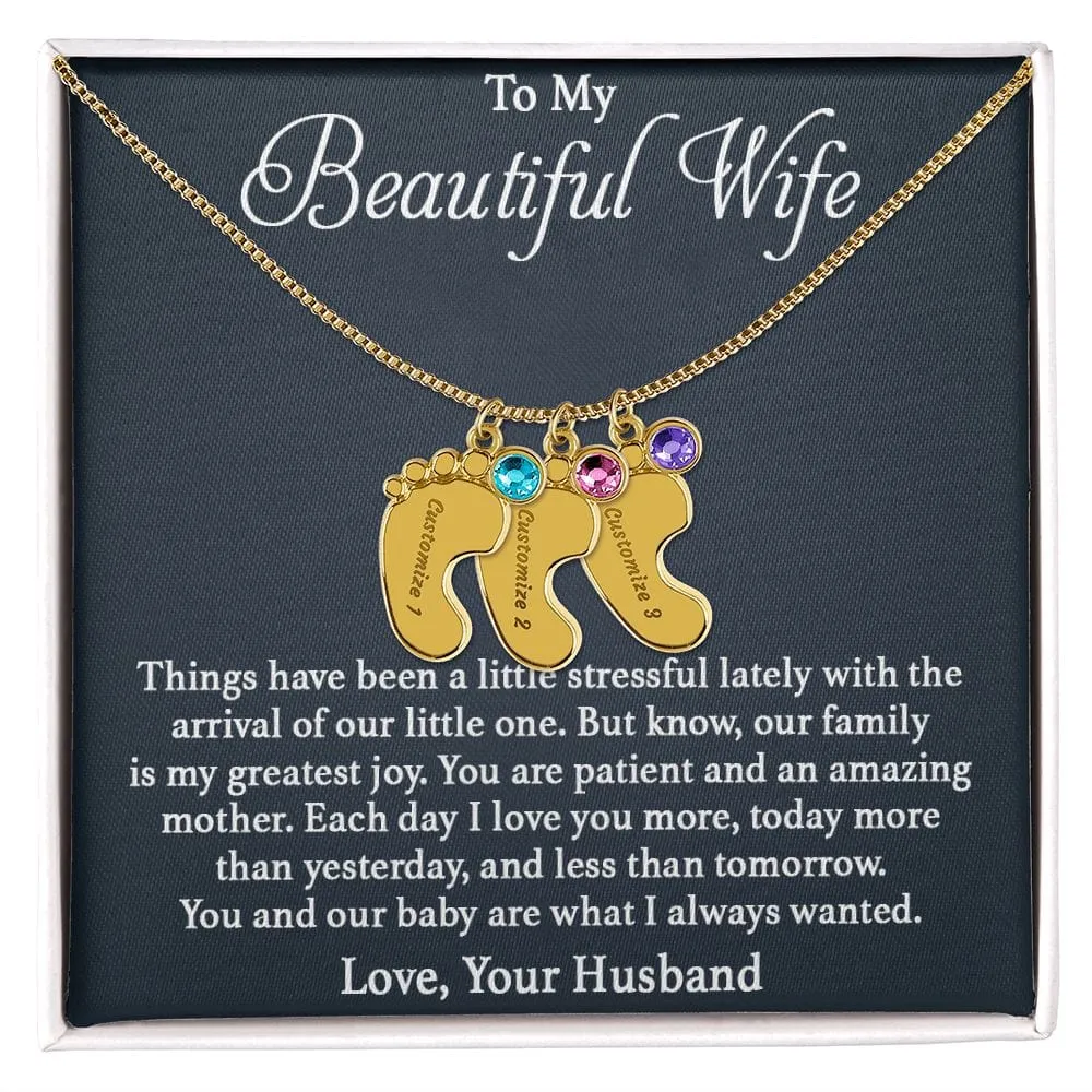 To Mother -  Patient And Amazing Mother - Custom Baby Feet Necklace with Birthstone