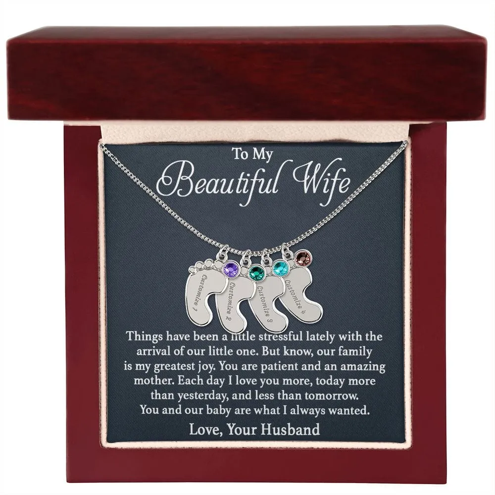 To Mother -  Patient And Amazing Mother - Custom Baby Feet Necklace with Birthstone