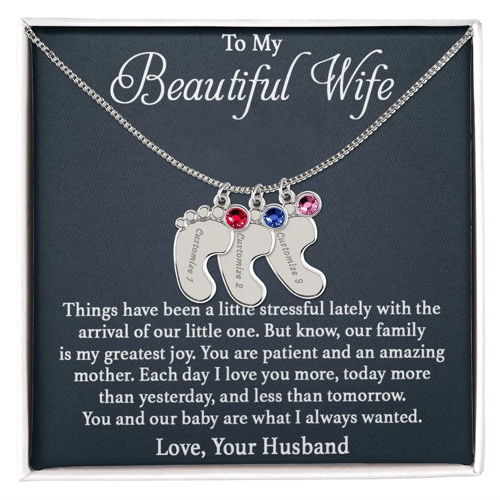 To Mother -  Patient And Amazing Mother - Custom Baby Feet Necklace with Birthstone
