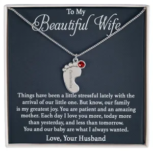To Mother -  Patient And Amazing Mother - Custom Baby Feet Necklace with Birthstone