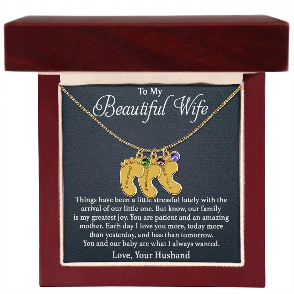 To Mother -  Patient And Amazing Mother - Custom Baby Feet Necklace with Birthstone