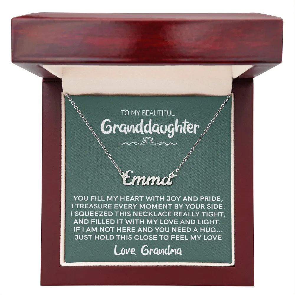 To My Beautiful Granddaughter (Love Grandma) | Custom Stainless Steel Name Necklace and Poem Card