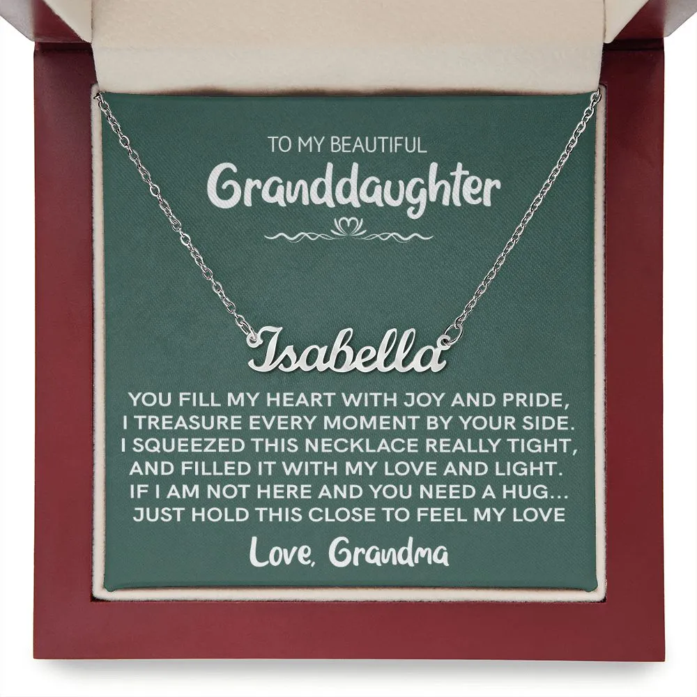 To My Beautiful Granddaughter (Love Grandma) | Custom Stainless Steel Name Necklace and Poem Card