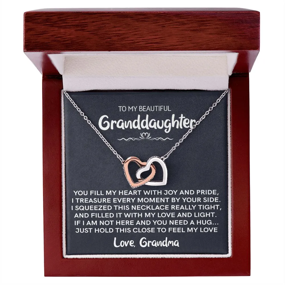 To My Beautiful Granddaughter (Love Grandma) | Rose Gold and Stainless Steel Connected Hearts Necklace