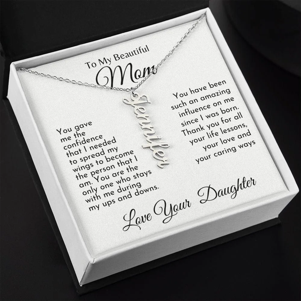 To My Beautiful Mom l Personalized Vertical Name Necklace