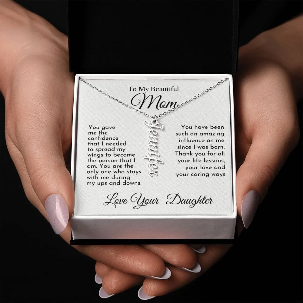To My Beautiful Mom l Personalized Vertical Name Necklace