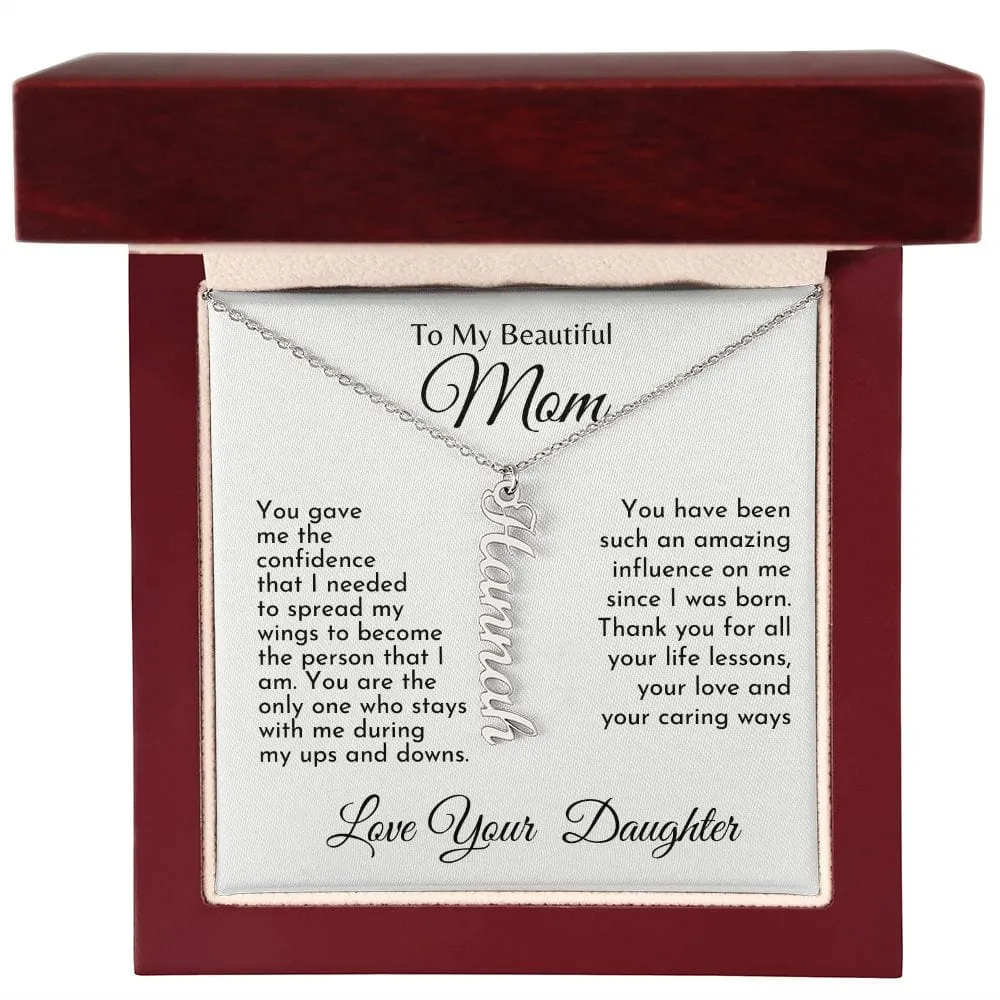 To My Beautiful Mom l Personalized Vertical Name Necklace