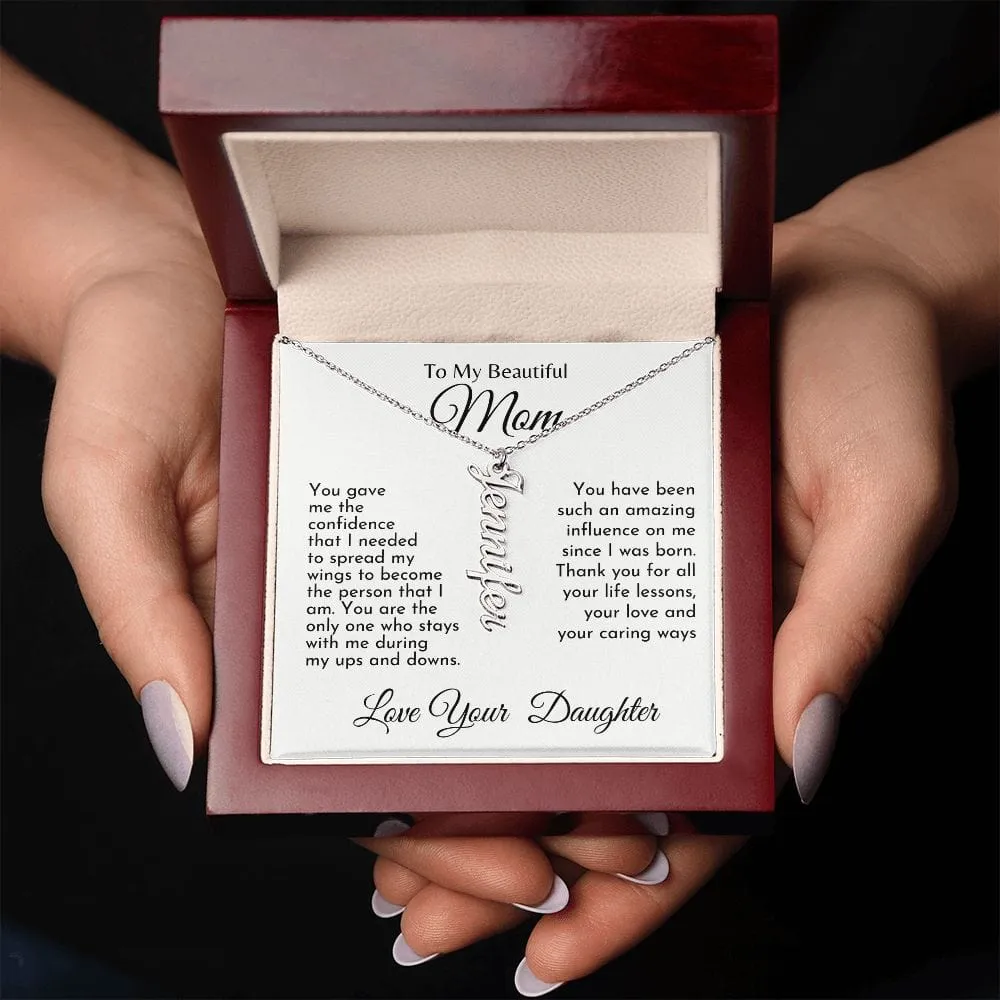 To My Beautiful Mom l Personalized Vertical Name Necklace