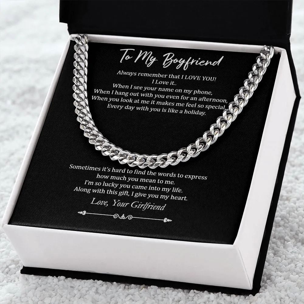 To My Boyfriend, Cuban Chain Necklace, Boyfriend Gift For Birthday, Anniversary, Nice Romantic Gift for Boyfriend