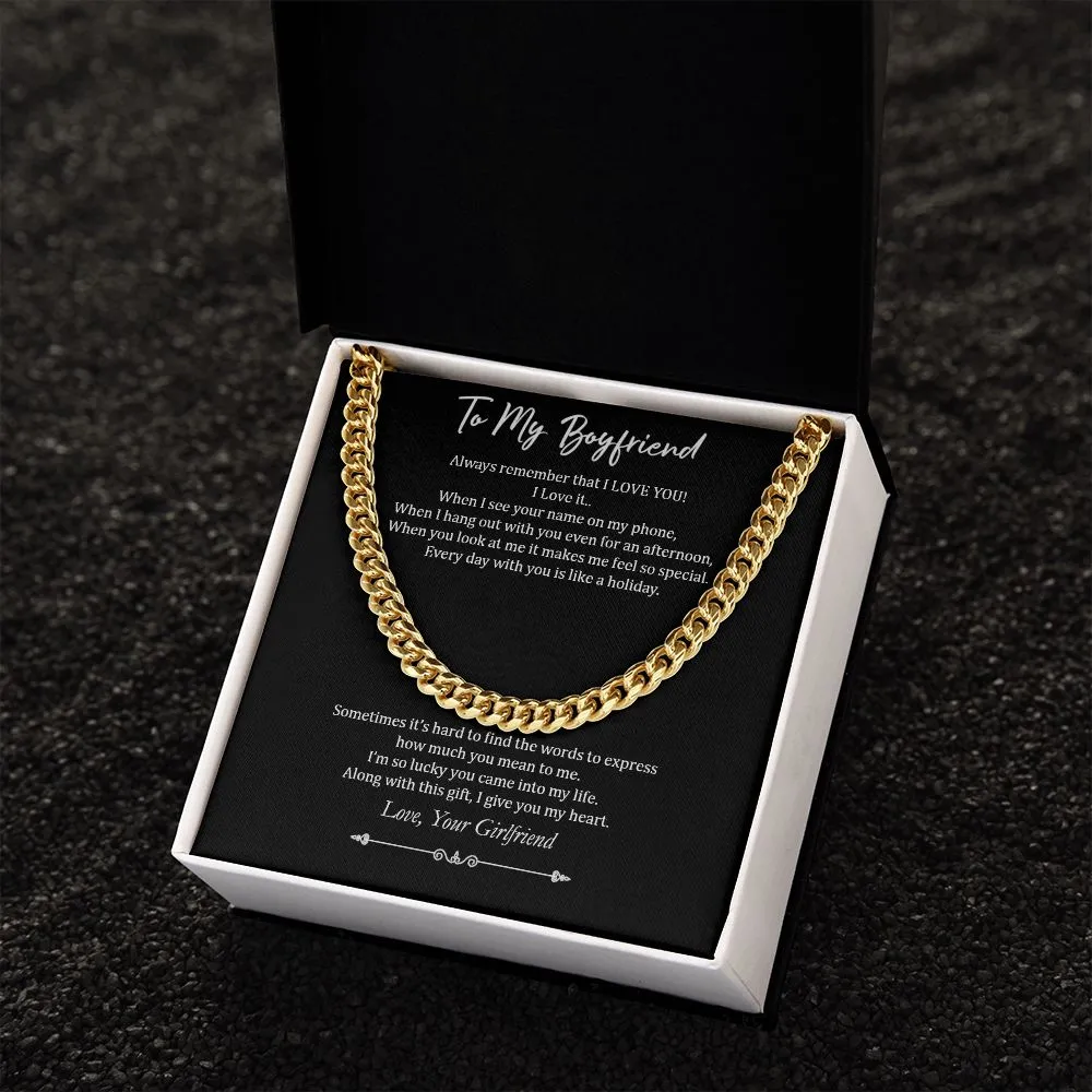 To My Boyfriend, Cuban Chain Necklace, Boyfriend Gift For Birthday, Anniversary, Nice Romantic Gift for Boyfriend