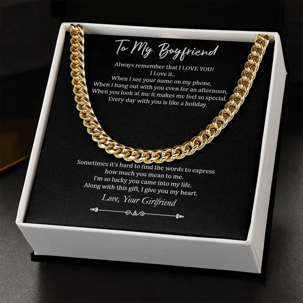 To My Boyfriend, Cuban Chain Necklace, Boyfriend Gift For Birthday, Anniversary, Nice Romantic Gift for Boyfriend