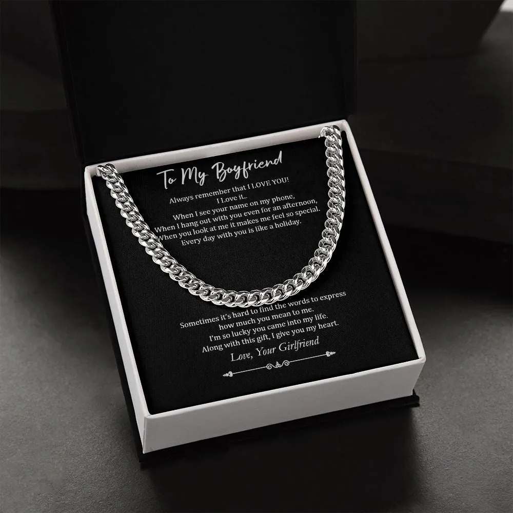 To My Boyfriend, Cuban Chain Necklace, Boyfriend Gift For Birthday, Anniversary, Nice Romantic Gift for Boyfriend