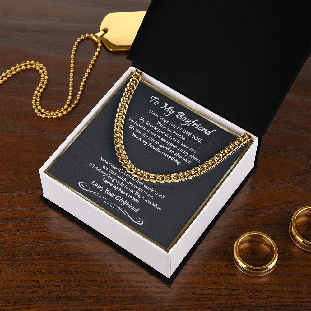To My Boyfriend Cuban Chain Necklace, Romantic Gift for Boyfriend, Unique Anniversary Gift for Boyfriend, Boyfriend Birthday