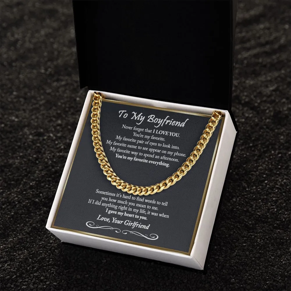 To My Boyfriend Cuban Chain Necklace, Romantic Gift for Boyfriend, Unique Anniversary Gift for Boyfriend, Boyfriend Birthday