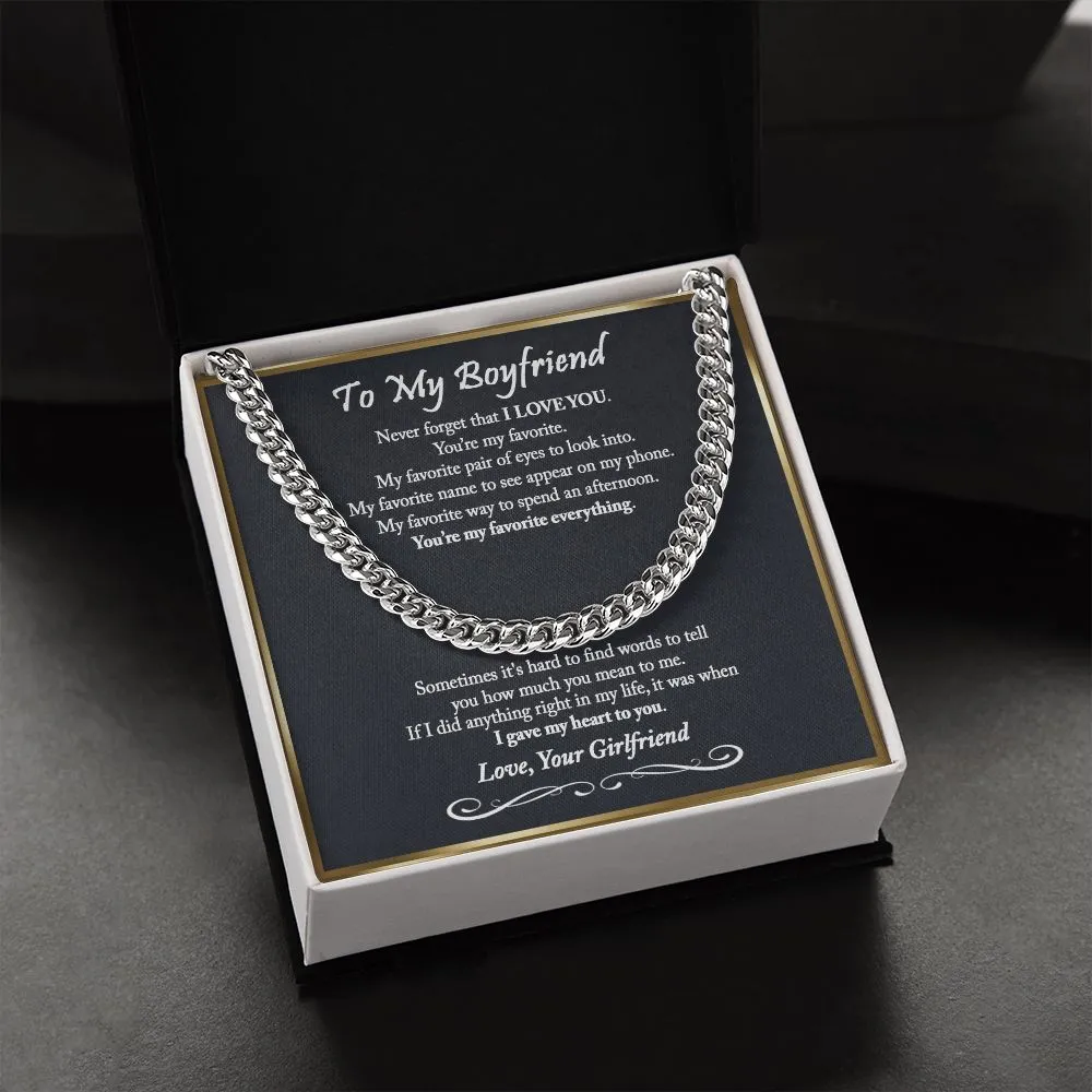 To My Boyfriend Cuban Chain Necklace, Romantic Gift for Boyfriend, Unique Anniversary Gift for Boyfriend, Boyfriend Birthday