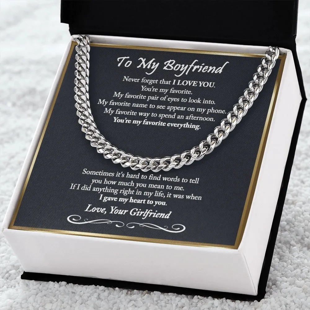 To My Boyfriend Cuban Chain Necklace, Romantic Gift for Boyfriend, Unique Anniversary Gift for Boyfriend, Boyfriend Birthday