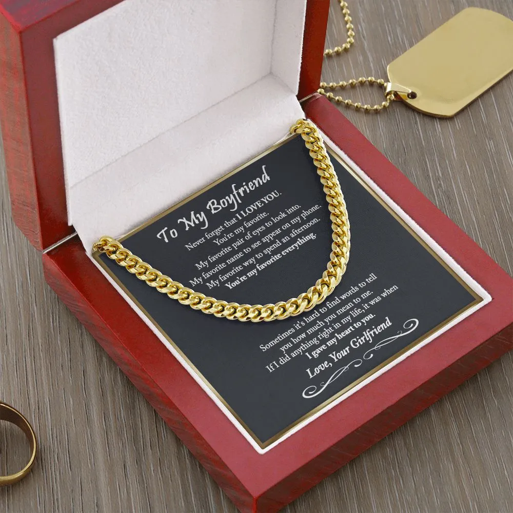 To My Boyfriend Cuban Chain Necklace, Romantic Gift for Boyfriend, Unique Anniversary Gift for Boyfriend, Boyfriend Birthday