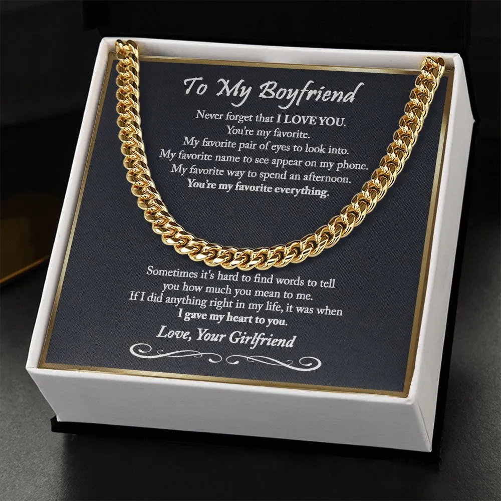 To My Boyfriend Cuban Chain Necklace, Romantic Gift for Boyfriend, Unique Anniversary Gift for Boyfriend, Boyfriend Birthday