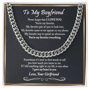 To My Boyfriend Cuban Chain Necklace, Romantic Gift for Boyfriend, Unique Anniversary Gift for Boyfriend, Boyfriend Birthday