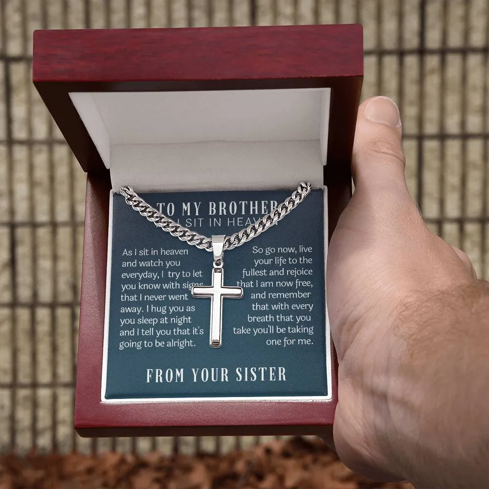 to my brother from sister in heaven cross necklace