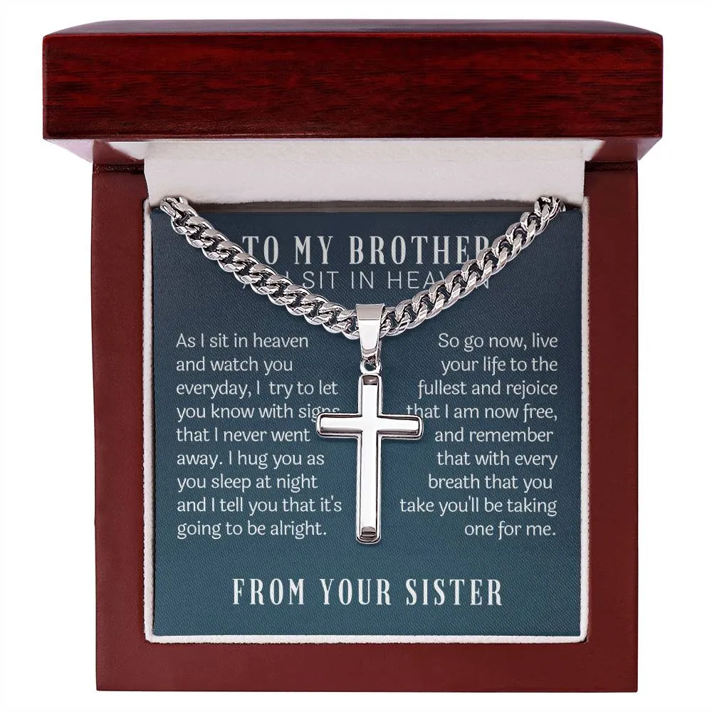 to my brother from sister in heaven cross necklace