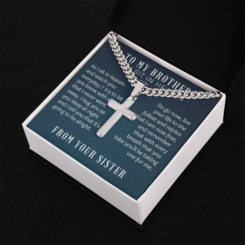 to my brother from sister in heaven cross necklace