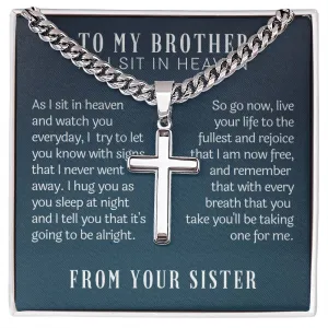 to my brother from sister in heaven cross necklace