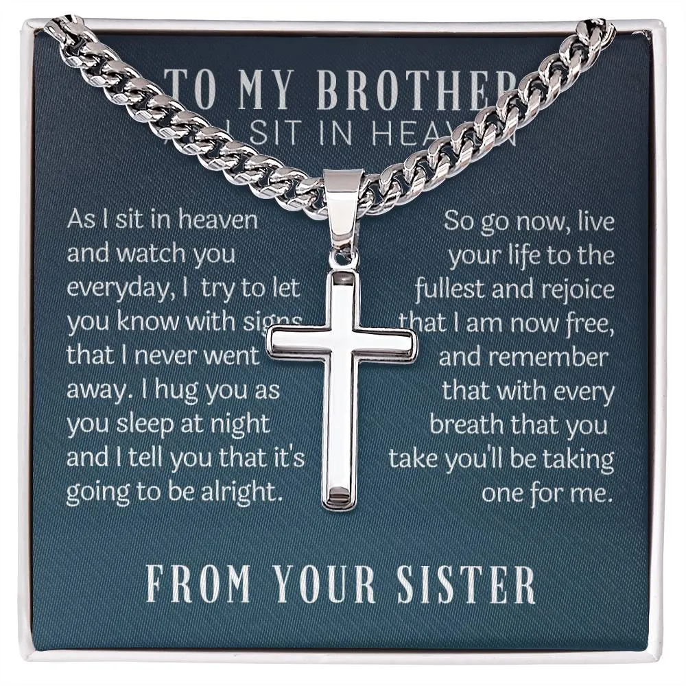 to my brother from sister in heaven cross necklace