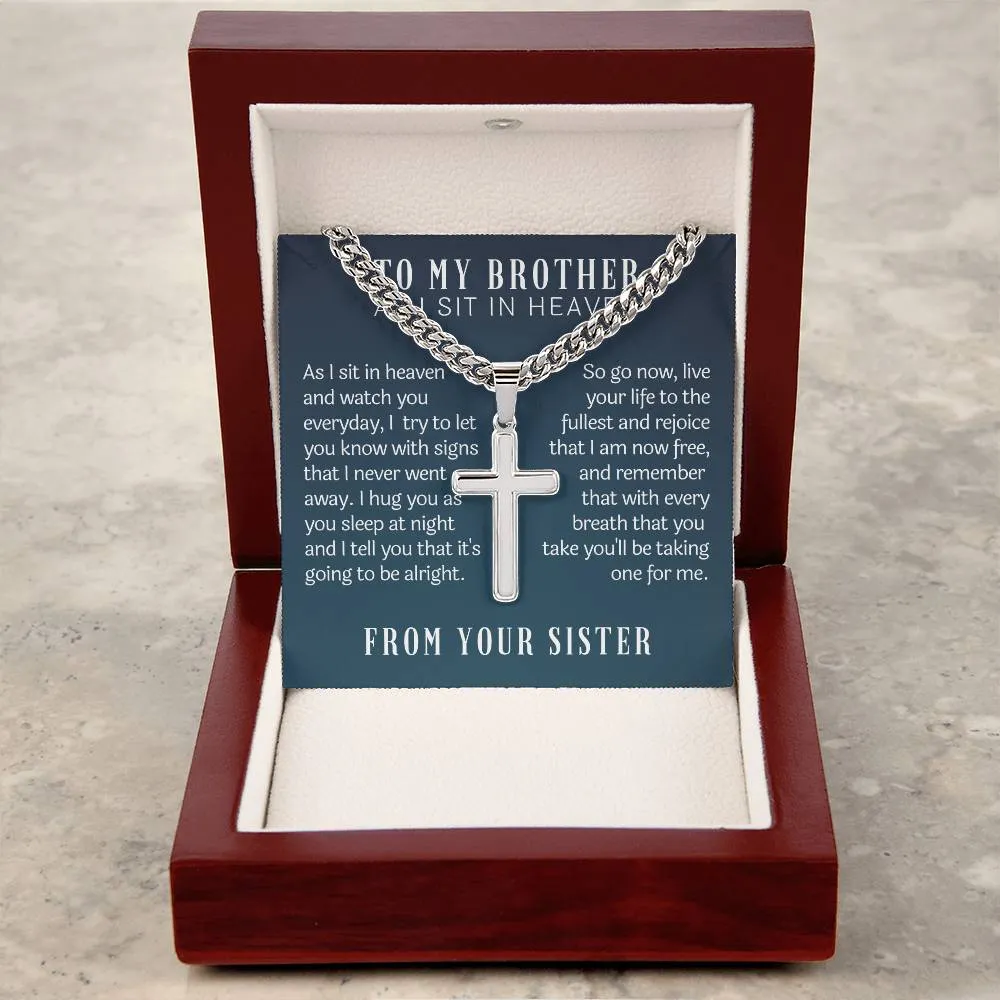 to my brother from sister in heaven cross necklace
