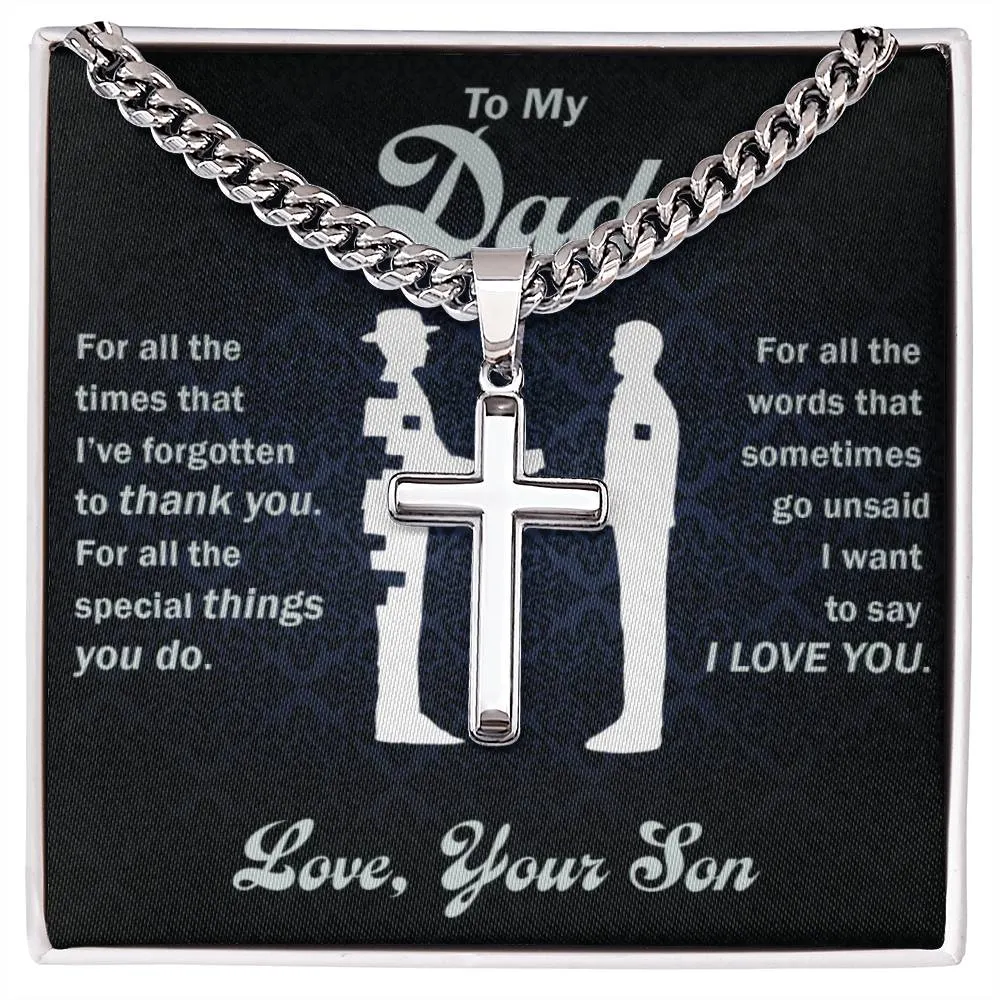 To My Dad l Personalised Cuban Chain with Artisan Cross Necklace
