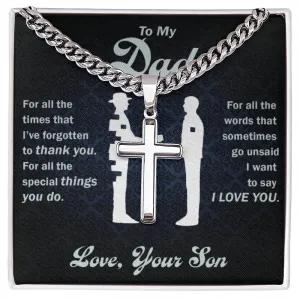 To My Dad l Personalised Cuban Chain with Artisan Cross Necklace