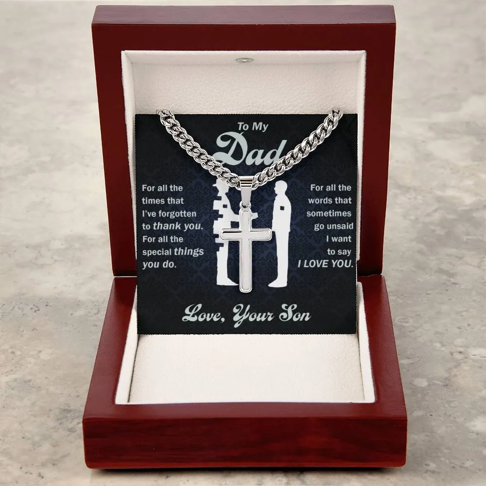 To My Dad l Personalised Cuban Chain with Artisan Cross Necklace