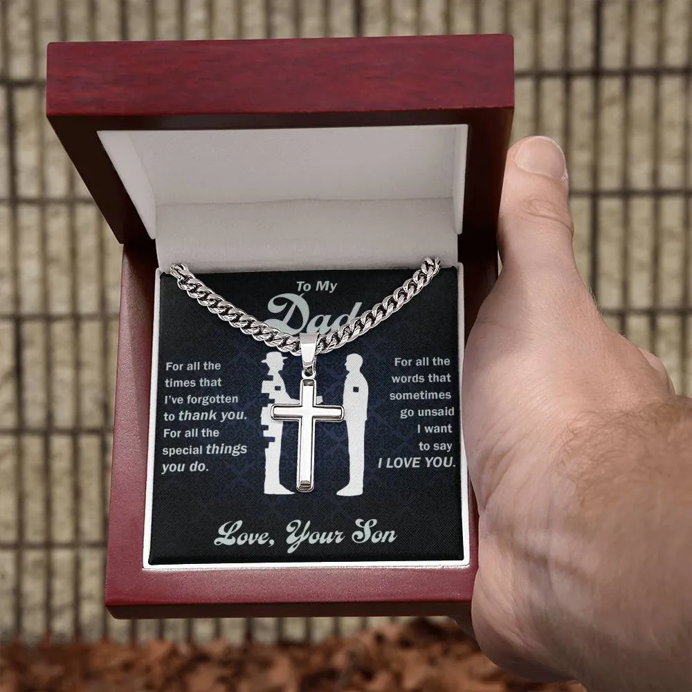 To My Dad l Personalised Cuban Chain with Artisan Cross Necklace