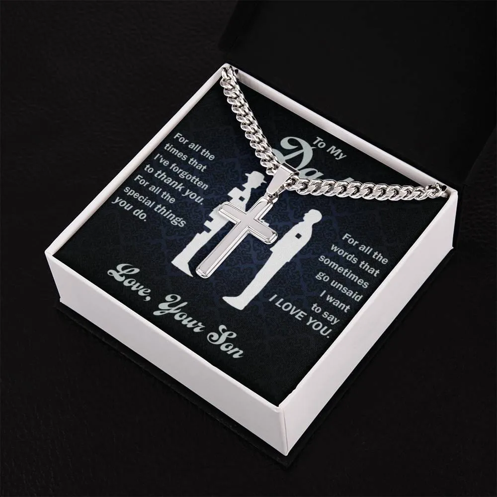 To My Dad l Personalised Cuban Chain with Artisan Cross Necklace