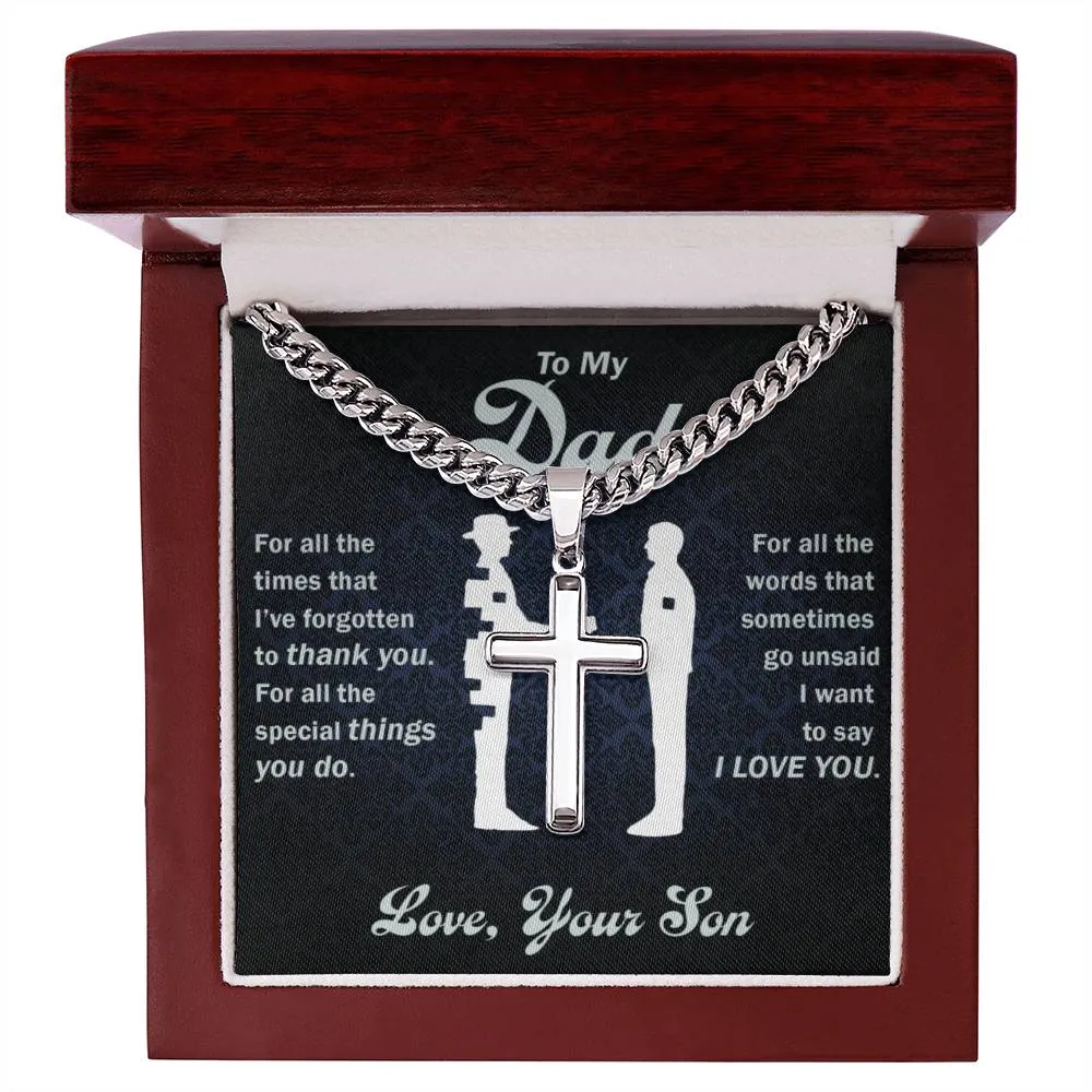 To My Dad l Personalised Cuban Chain with Artisan Cross Necklace