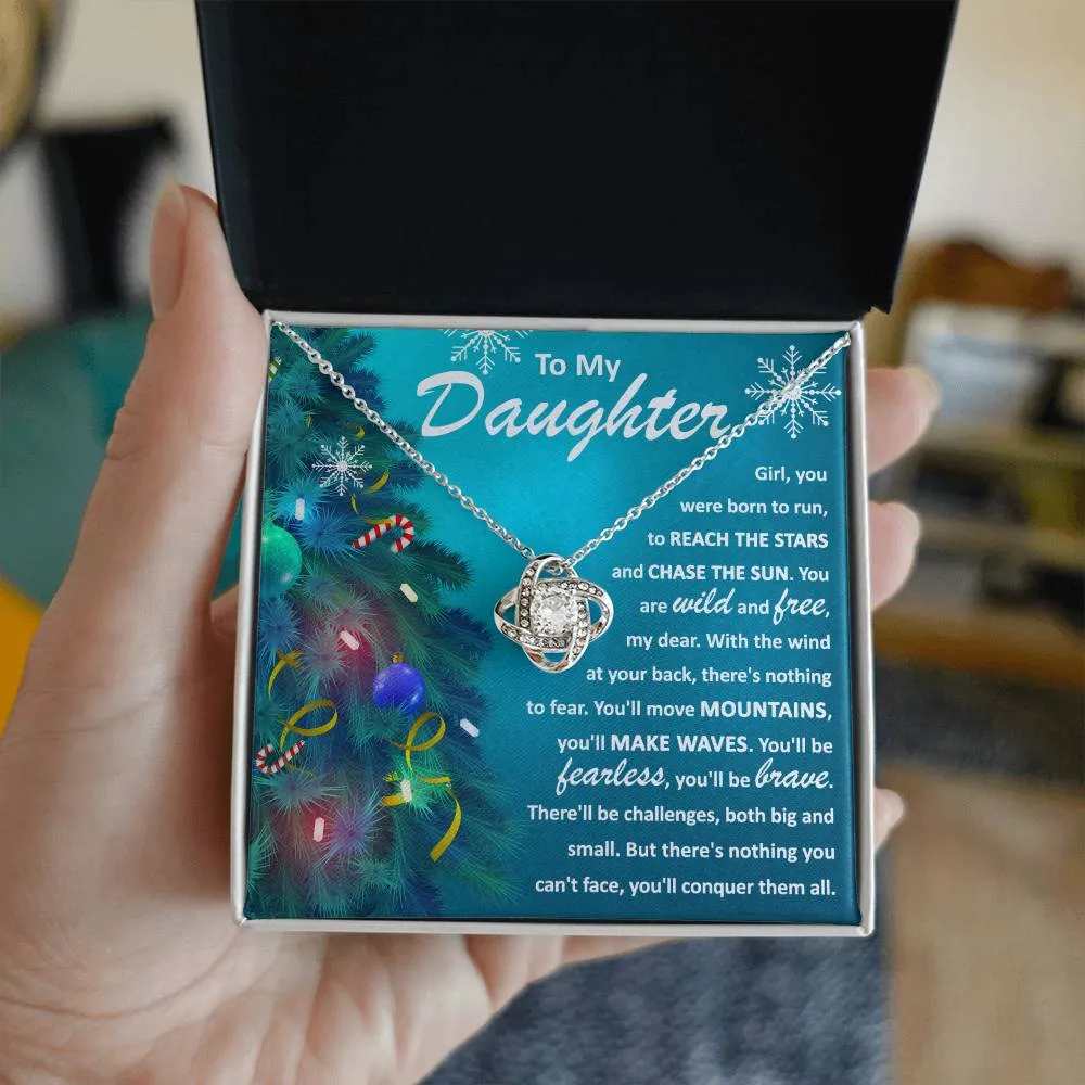 To My Daughter Born To Run Fearless And Brave Necklace, Christmas Themed Love Knot Necklace