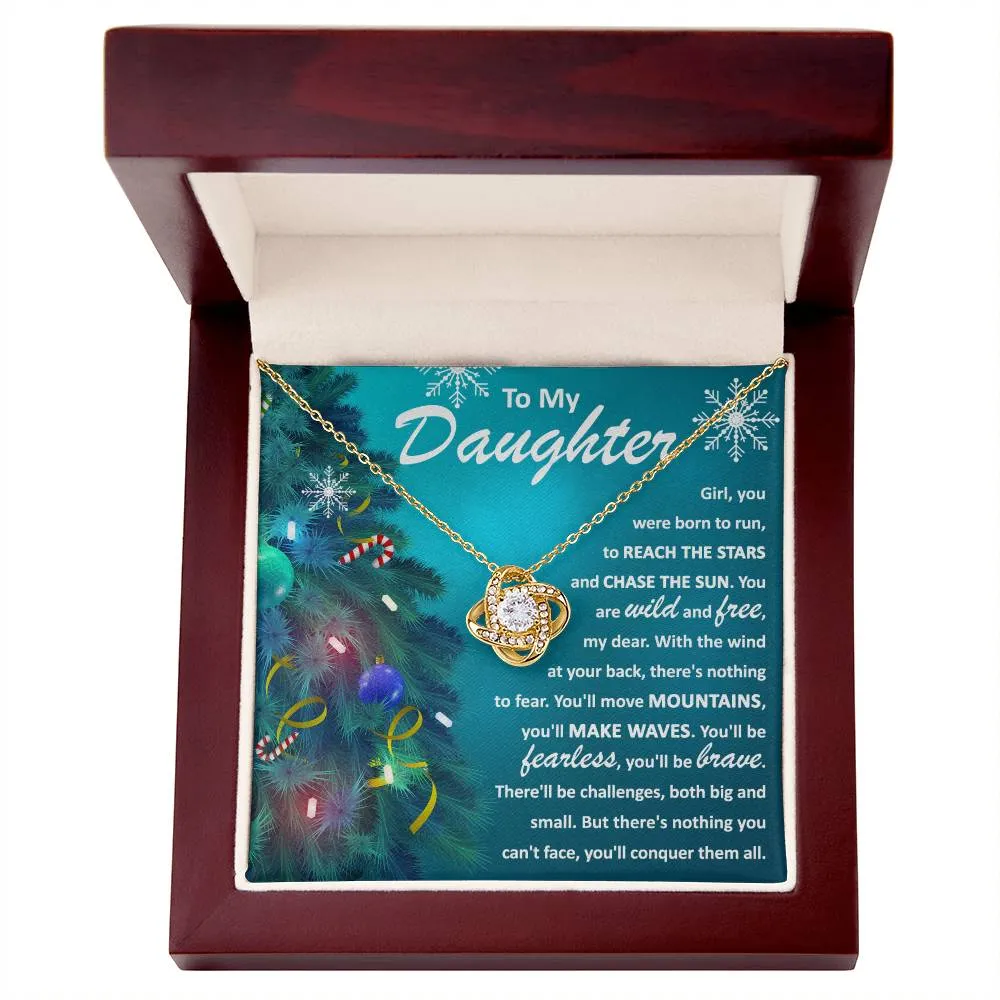 To My Daughter Born To Run Fearless And Brave Necklace, Christmas Themed Love Knot Necklace